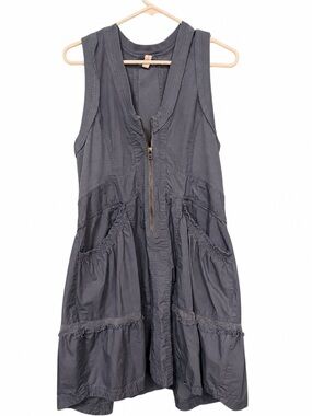 🌿 Daily Practice Slate Blue Utility Pocket Dress Size Small Boho Lagenlook Zip